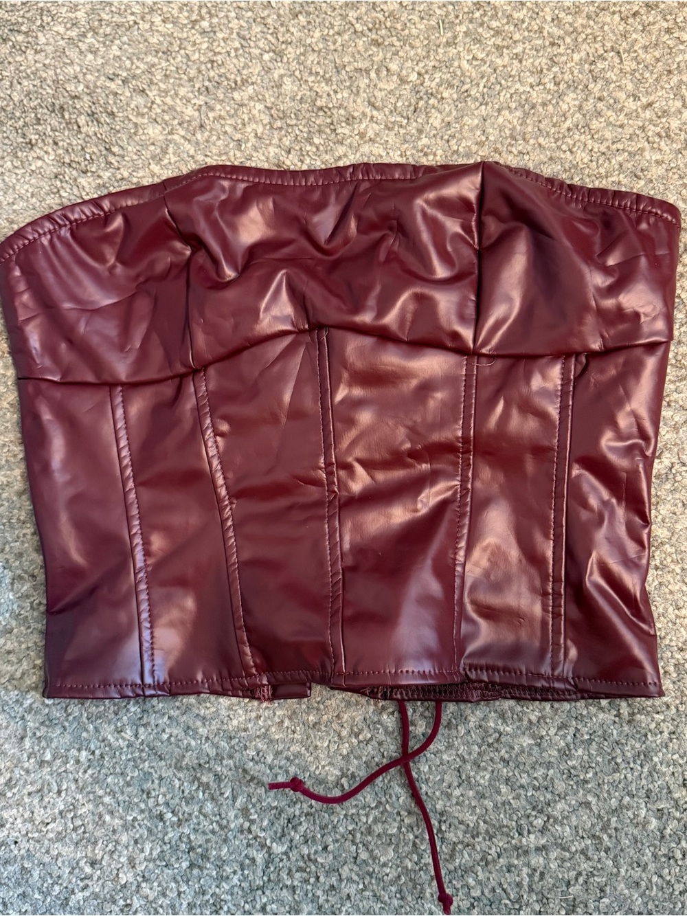 Amazon Burgundy Faux Leather Strapless Corset Crop Top